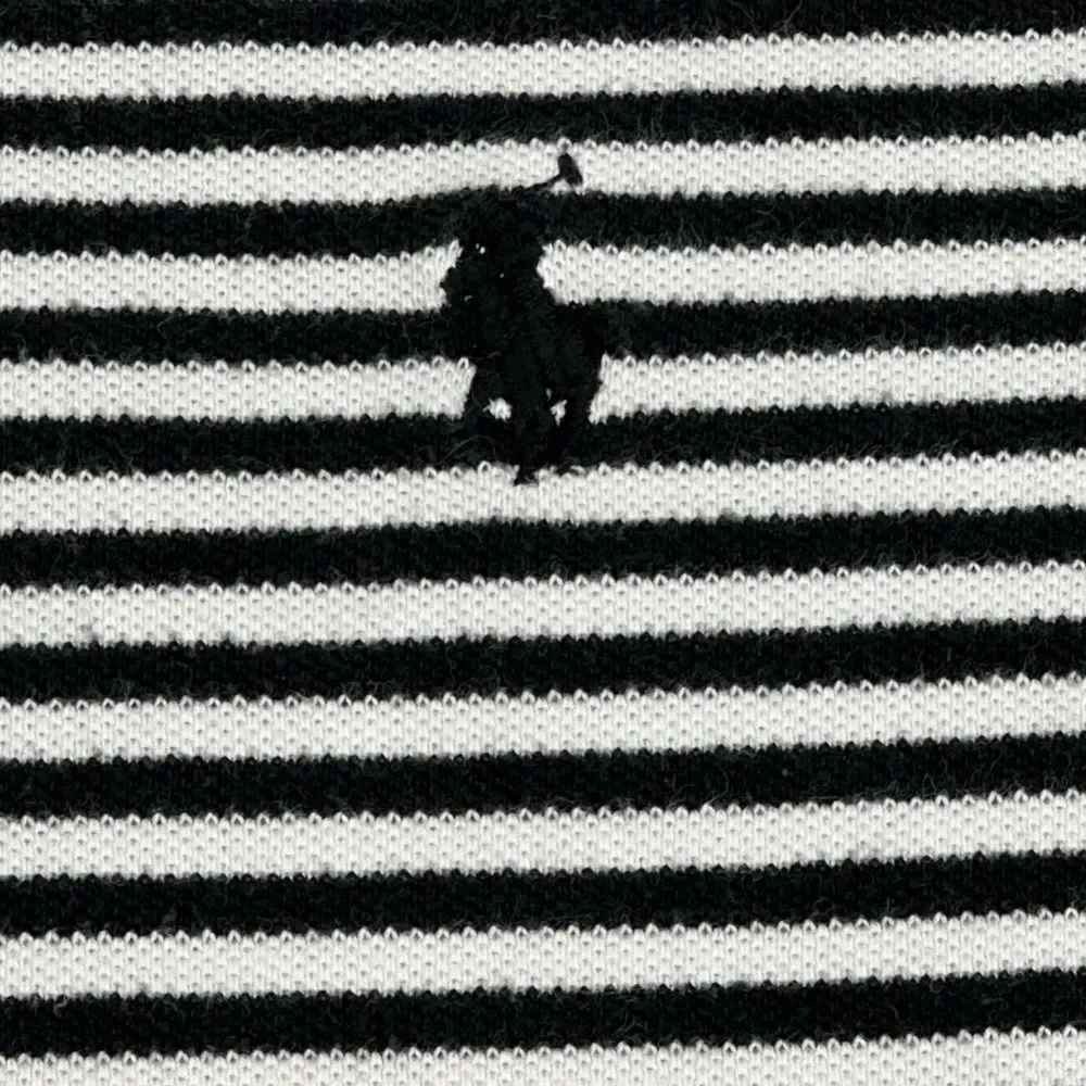 Polo by Ralph Lauren Custom Fit Navy Blue White Striped 100% Cotton Mens Medium